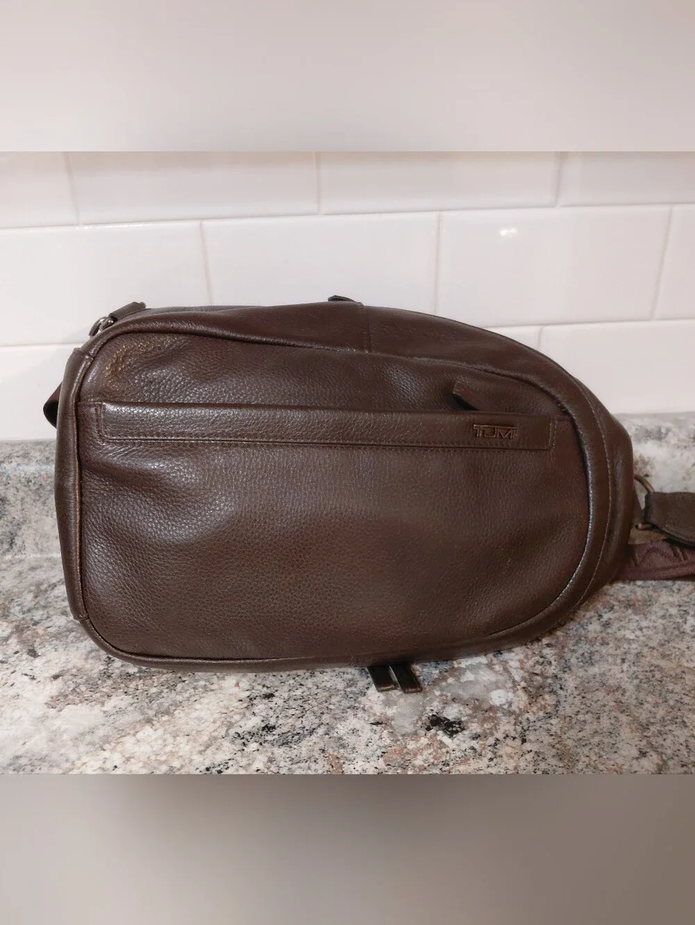 TUMI Men's Brown Leather Slingback Bag